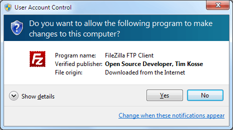 elegir yes para instalar Fillezila